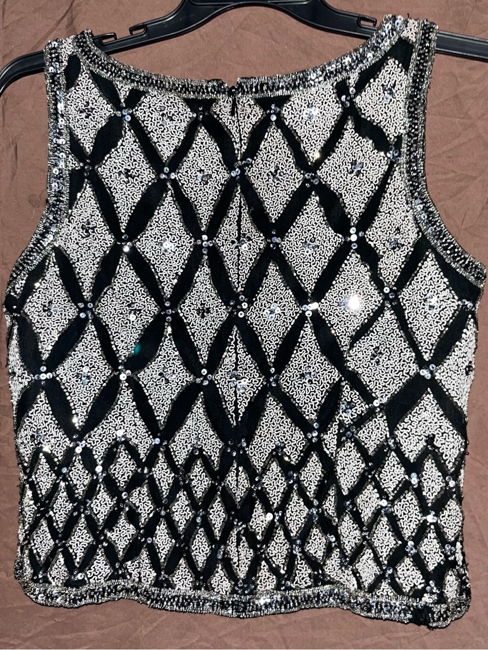 Black & Silver Sequin Geometric Tank Top